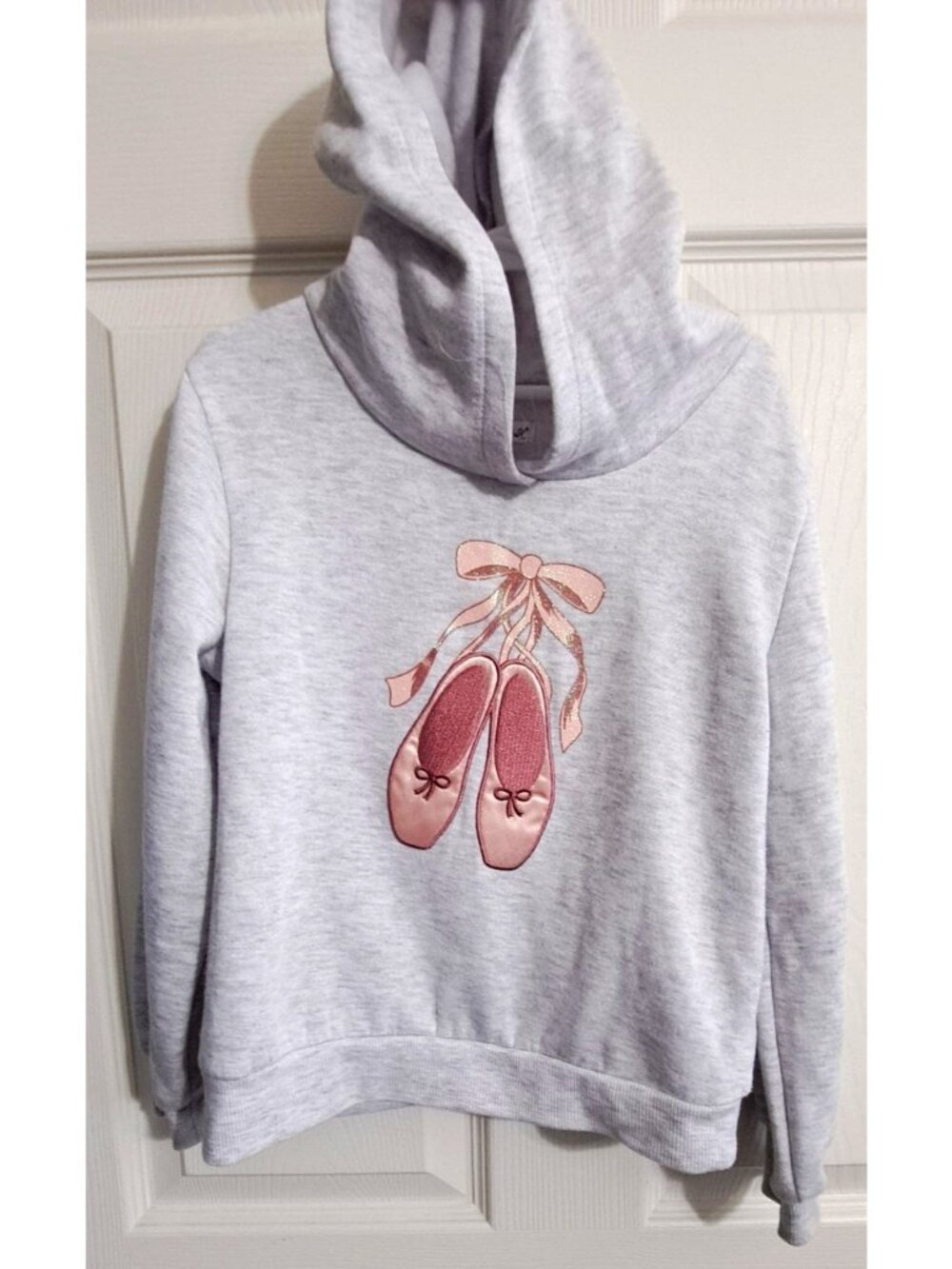 Kate Mack Girl's 7 Gray Long Sleeve Hoodie Ballet Slippers FLAW